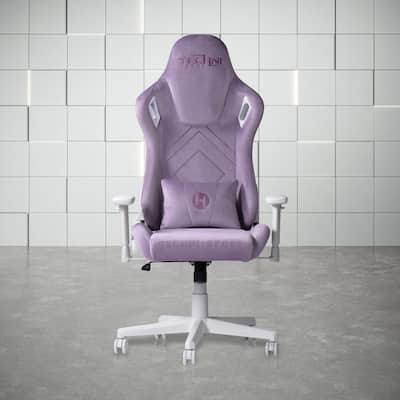 Ergonomic Velvet Gaming Chair with Memory Foam, Adjustable Height & Reclining Backrest - Purple