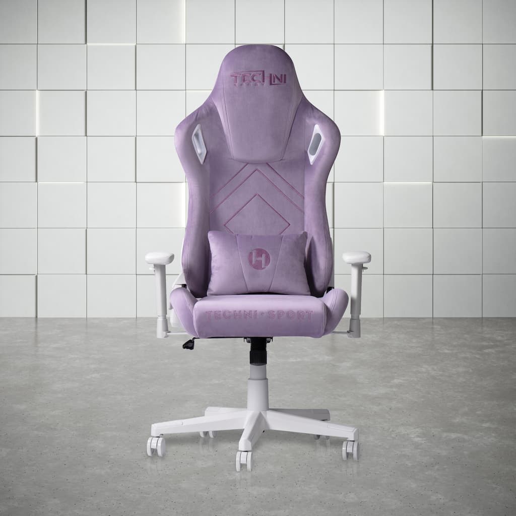 Ergonomic Velvet Gaming Chair with Memory Foam, Adjustable Height & Reclining Backrest - Purple