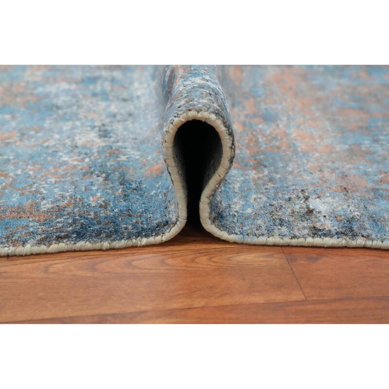 Hand Knotted Oriental Viscose Silk Carpet Modern Abstract Navy Blue & Blues Abstract Area Rug - 7' 10'' X 5' 0''