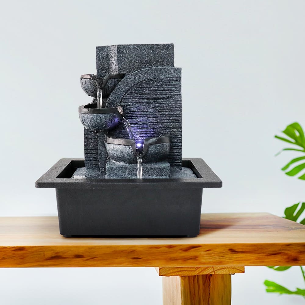3-Tier Pots Tabletop Water Fountain w/Lights Indoor Waterfall Fountain