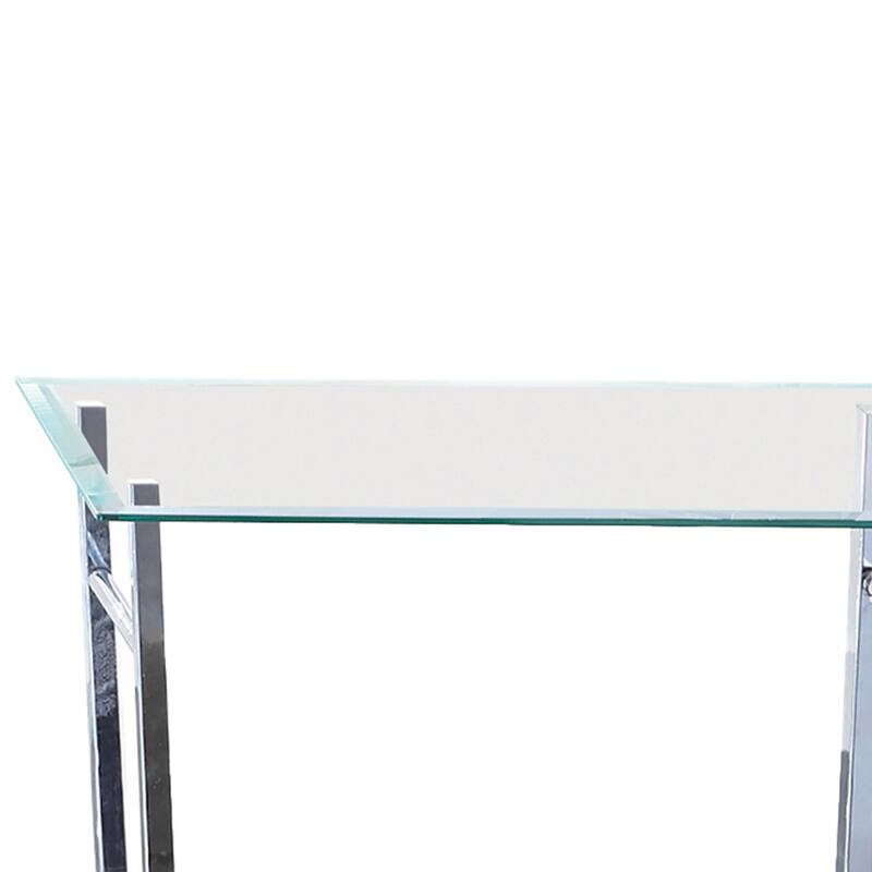Tempered Glass Top End Table with U Shape Metal Frame, Chrome and Clear