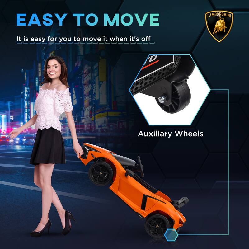 Qaba Lamborghini Kids Ride-On Car, 12V Electric Car with Remote, Spring Suspension, Butterfly Doors, and LED Lights - Orange
