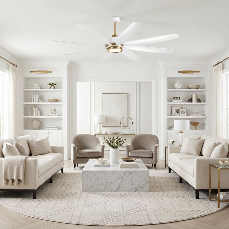 72" White Modern ABS 8-Blade DC Motor Ceiling Fan with Dimmable LED Light and Remote