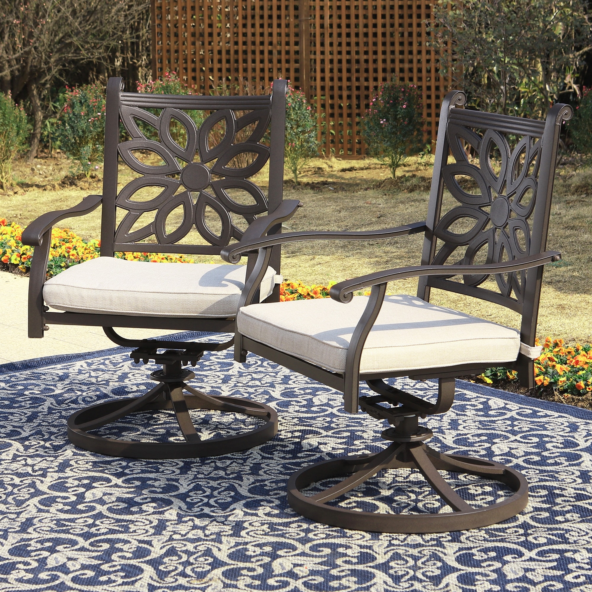 Patio outdoor santa clara swivel rocker dining chairs online set of 4 solid cast aluminum furniture dark bronze