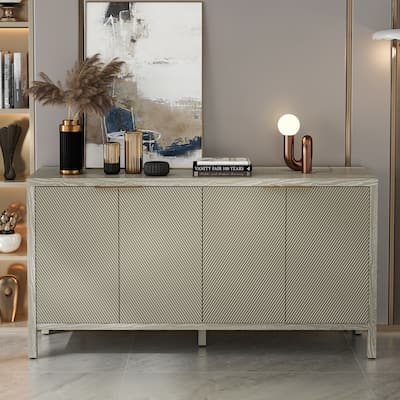 Modern 59-Inch Sideboard Buffet Cabinet with Embossed Doors and Adjustable Shelves for Stylish Home Storage