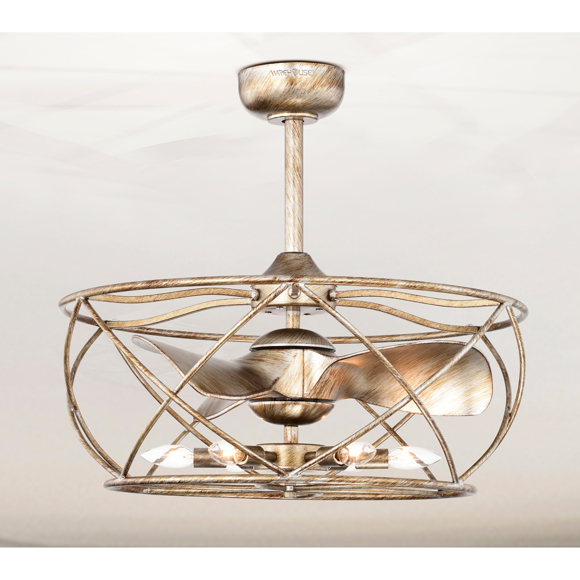 Warehouse of Tiffany Madalyn 24-inch Antique Silver 6 Lights 3 Blades Lighted Ceiling Fan with Remote