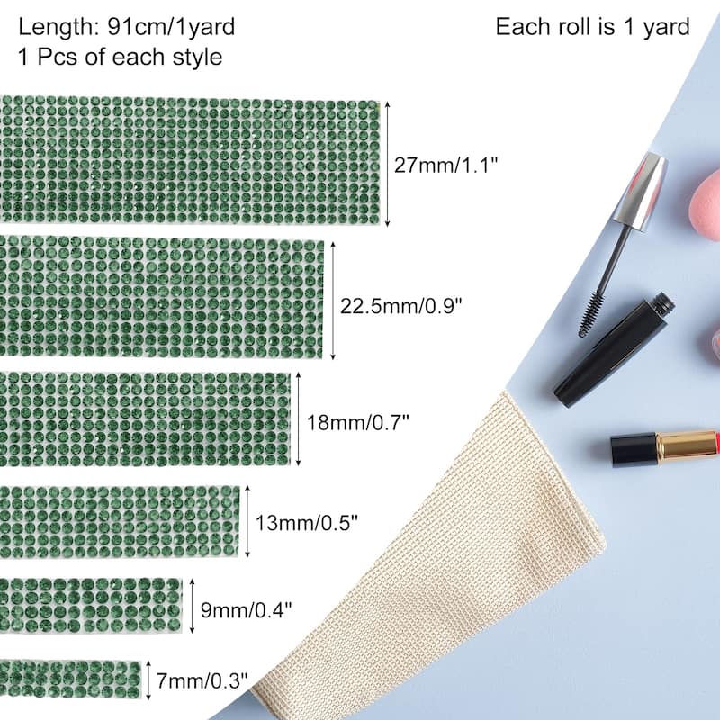 6 Rolls Self-Adhesive Rhinestone Ribbon for DIY Arts Craft - Deep Green