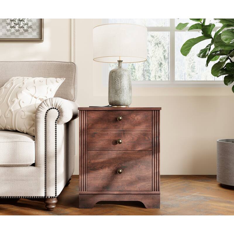 2 Drawer Wood End Table with Charging Station for Bedroom Living Room