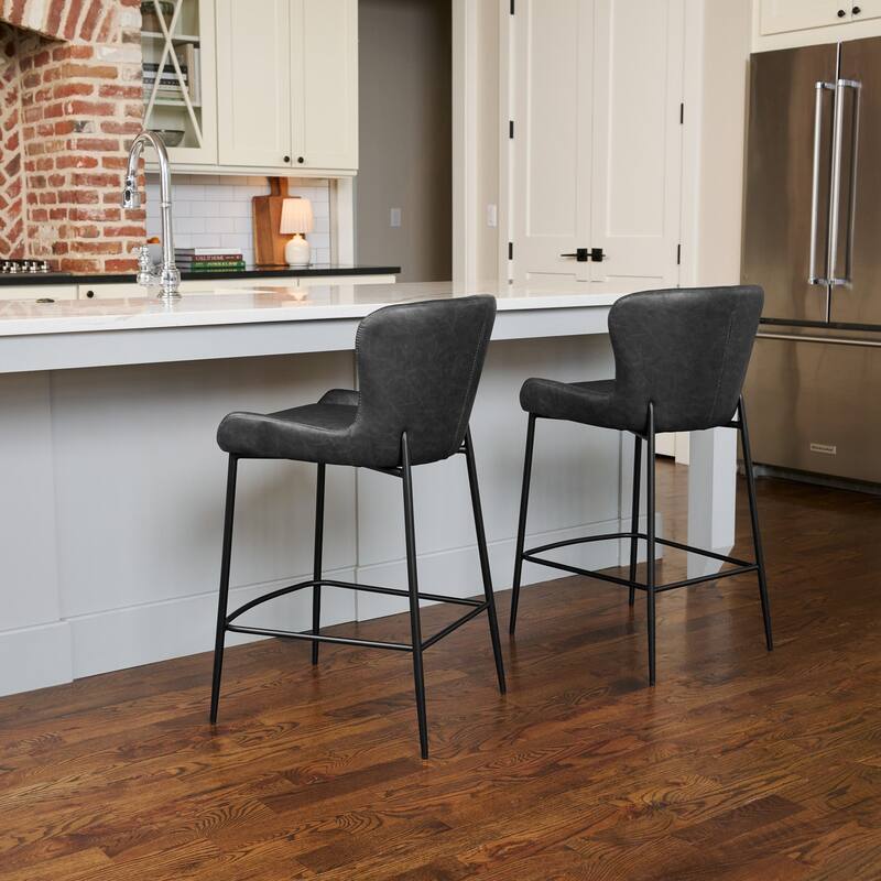 Maven Lane Naomi Metal and Vegan Leather Kitchen Dining Stool