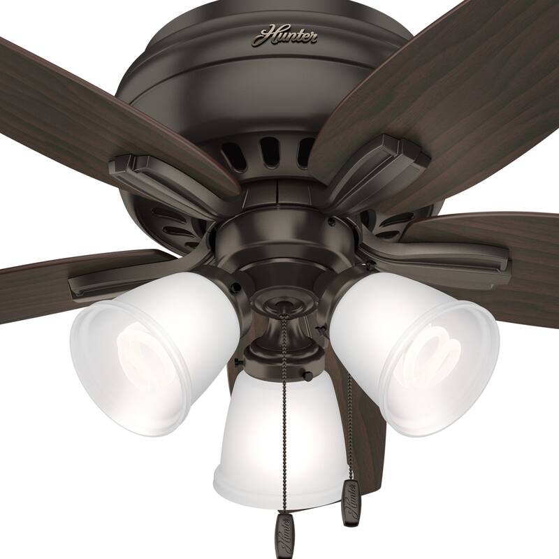 Hunter 42" Newsome Flush Mount Ceiling Fan w/ 3-Light LED Light Kit and Pull Chain - Transitional, Casual - Low Profile!
