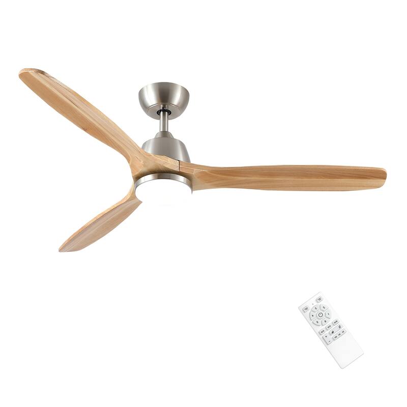 Whisper-Quiet Motor Wooden Ceiling Fan with Light and Remote, 6-Speed Reversible DC Motor, 3-Color Light Settings