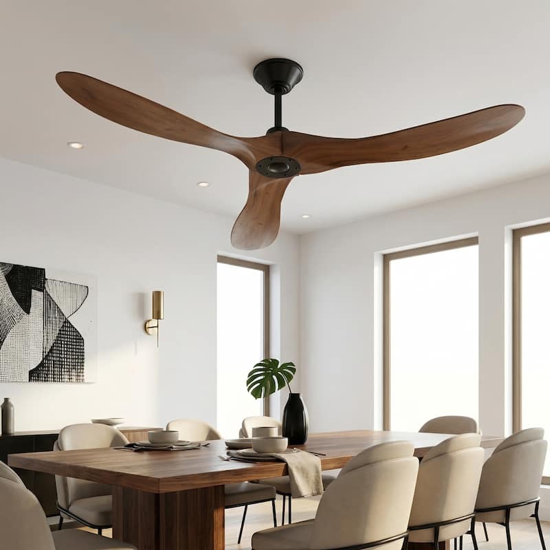 60" 3-Blades Ceiling Fan with Remote Control, Walnut - 60 Inches