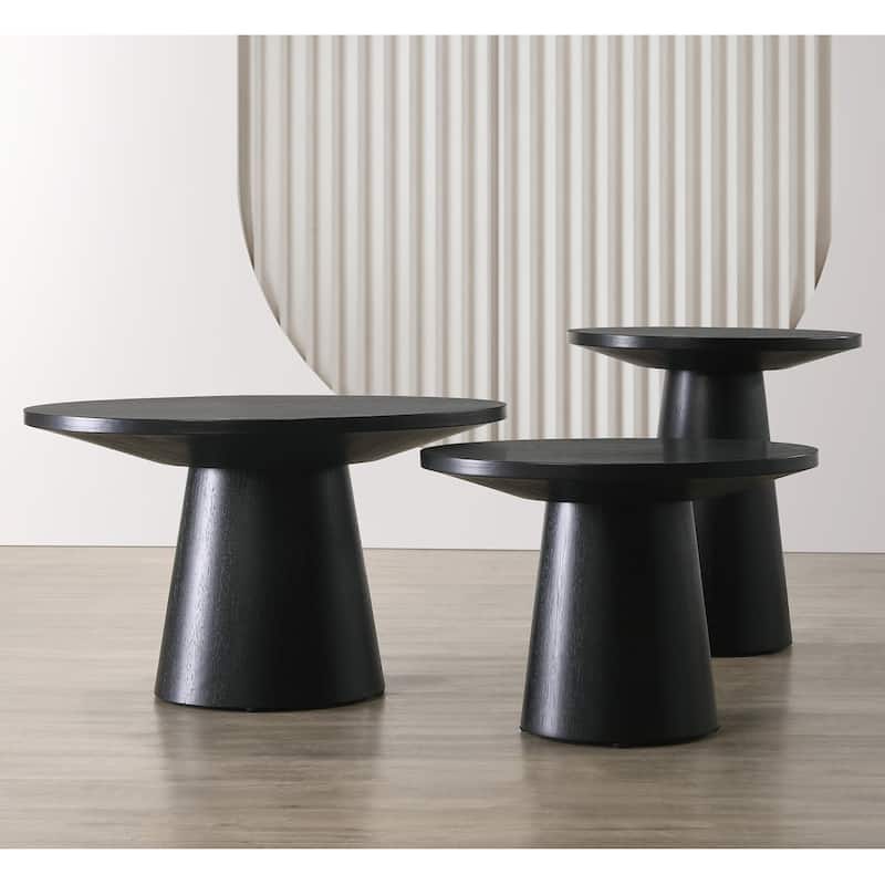 3-Piece Living Room Wooden Table Set in Ebony Black