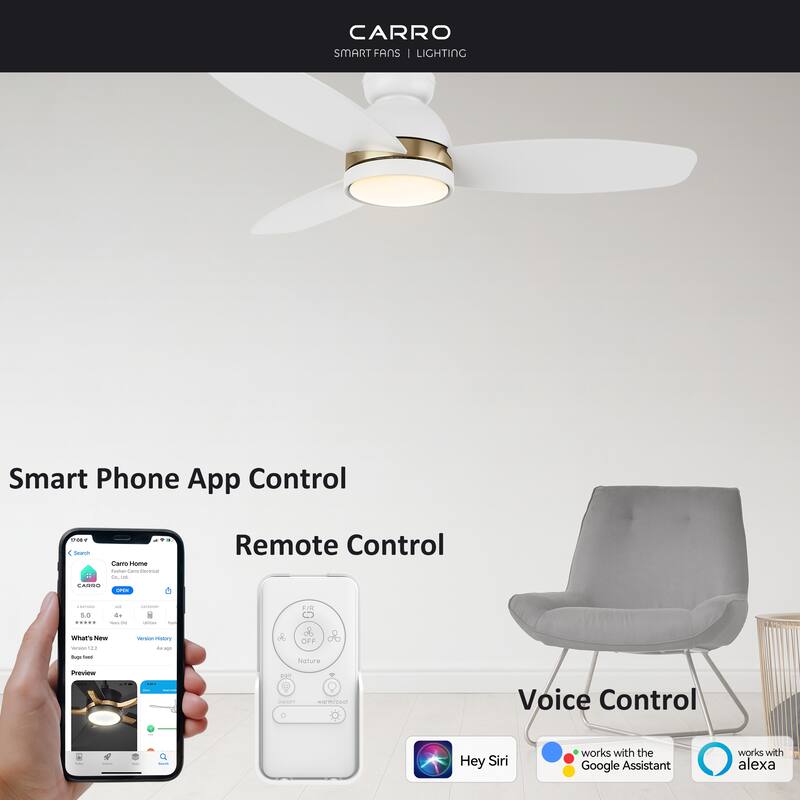 CARRO Quest 48" 3-Blade Smart Ceiling Fan with LED Light and Remote-Flush Mount