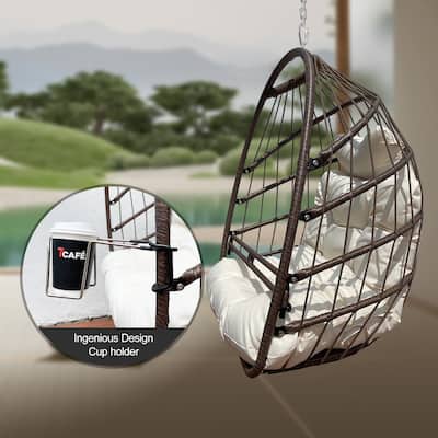 Swing Hammock Egg Basket Chairs, UV Resistant Cushion Hanging Chair, Foldable Frame Ceiling Rattan Chair