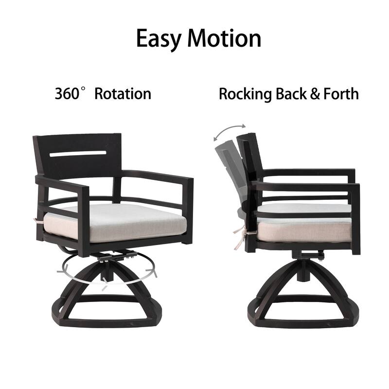 7-Piece Aluminum Dining Set - Rectangular Table with 4 Chairs and 2 Swivel Rockers, Ember Black - 70" D x 40" W x 28.74" H