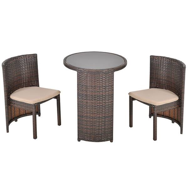 Outsunny 3 Pcs Outdoor Rattan Wicker Bistro Set With Storage Shelf Glass Top Table Soft Cushioned Chairs Overstock 33606752
