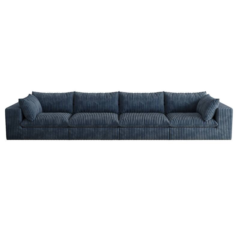 157.6" Corduroy Fabric Blue Sofa, Double-layer, Removable Cushion, DIY Combination