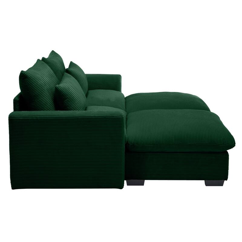 Corduroy Loveseat Sofa Couch with Storage Ottomans, Modern Sectional 2 Seater Sofa with Deep Seat, Pillows for Small Spaces