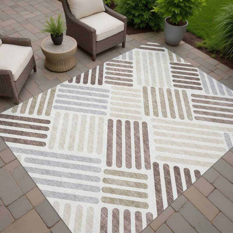 Machine Washable Indoor/ Outdoor Modern Weave Chantille Rug - Ivory - 10' x 14'