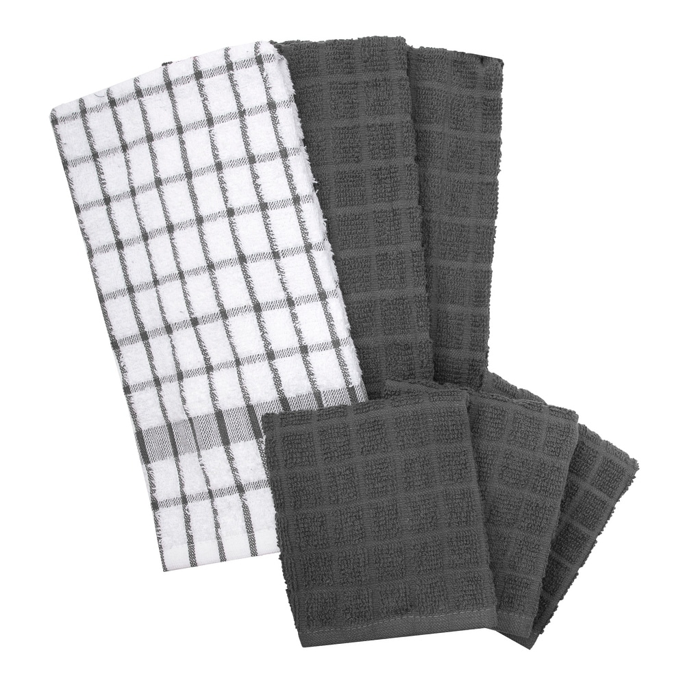 T-fal Textiles 6 Pack Solid & Check Parquet Kitchen Dish Towel Cloth Set -  On Sale - Bed Bath & Beyond - 15635089