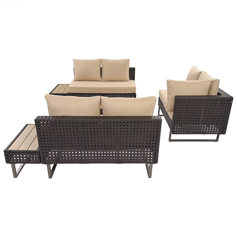 6-Pers Diamond Weave Patio Sectional Furniture Set
