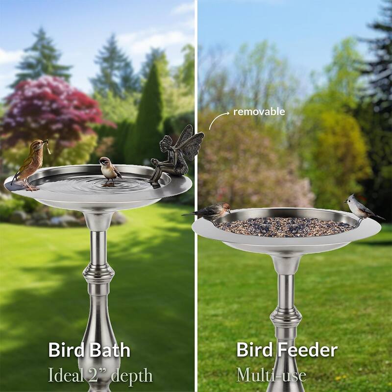 Classic Pewter Bird Bath Pedestal with Fairy