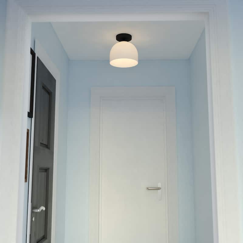 VAXCEL Shelby 1-Light 9.25 in. Wide Dome Semi Flush Mount Ceiling Lighting Fixture, Frosted White Opal Glass Shade