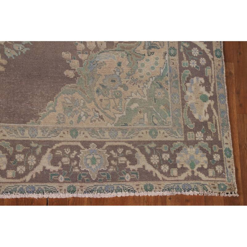 Distressed Tabriz Persian Vintage Area Rug Hand-Knotted Wool Carpet - 6'9"x 9'2"