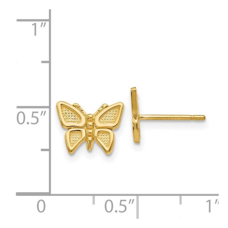 Curata 14k Yellow Gold Textured Polished Butterfly Post Earrings 8x10mm