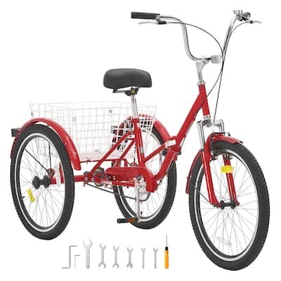 24" Adult Folding Tricycle, Carbon Steel 3-Wheel Bike for Seniors & Women - 68.5 x 29.9 x 44.9 in