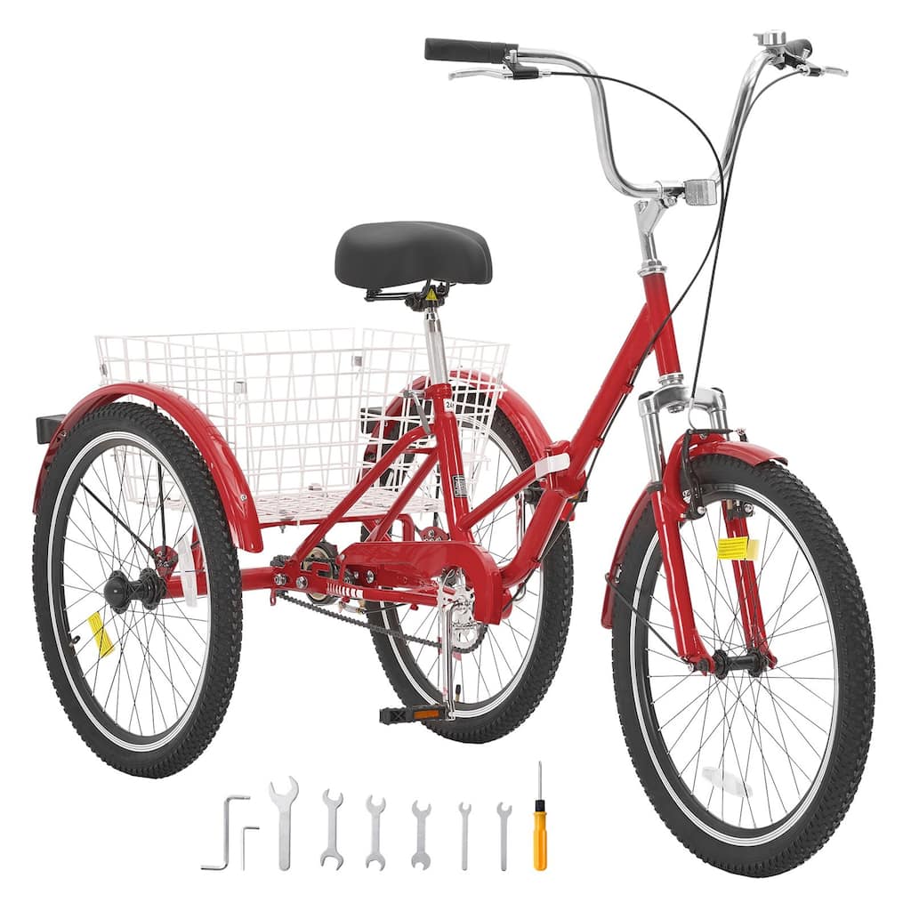 24" Adult Folding Tricycle, Carbon Steel 3-Wheel Bike for Seniors & Women - 68.5 x 29.9 x 44.9 in