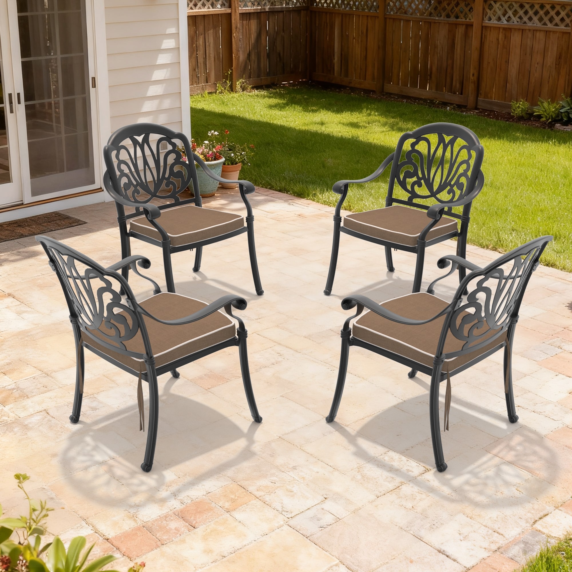 Cast Aluminum Patio Dining Chair 4PCS With Frame and Cushions