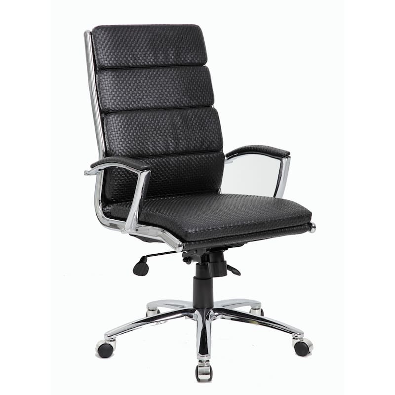 Dave Tall Executive Swivel Armchair, Chrome Finish, Black Vinyl