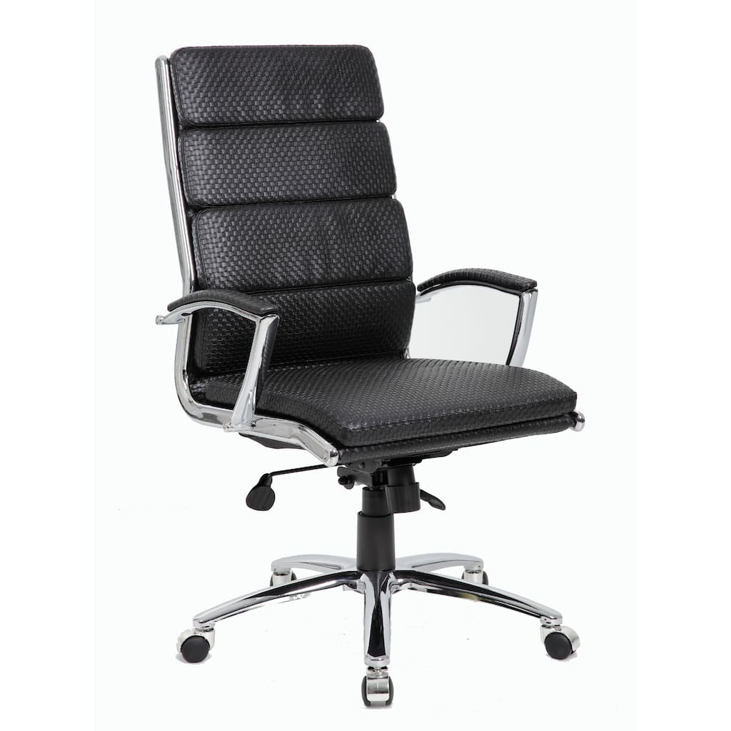 Dave Tall Executive Swivel Armchair, Chrome Finish, Black Vinyl