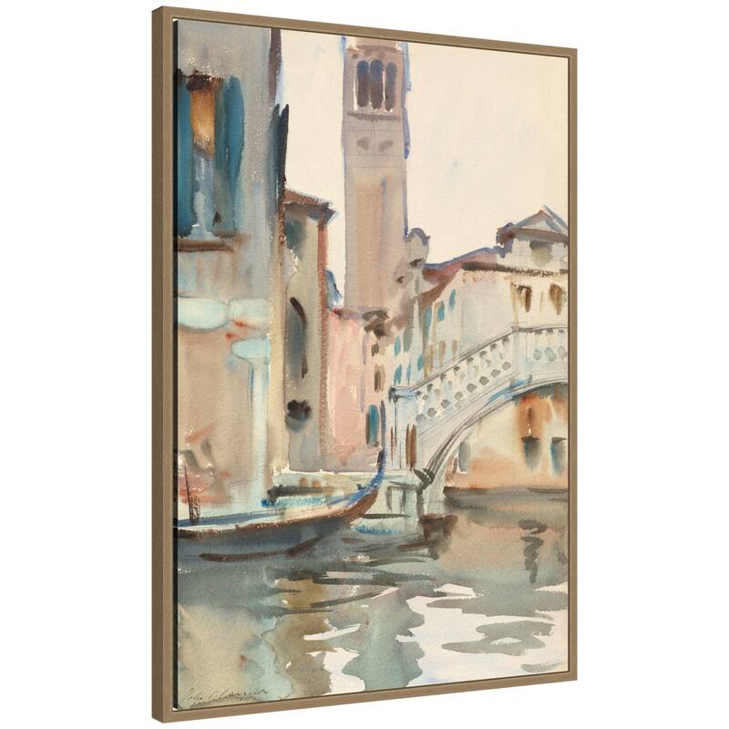 Kate and Laurel A bridge and Campanile Venice 1902 John Singer Sargent by Nostalgia Prints Framed Canvas Wall Art Print - 23 x 33