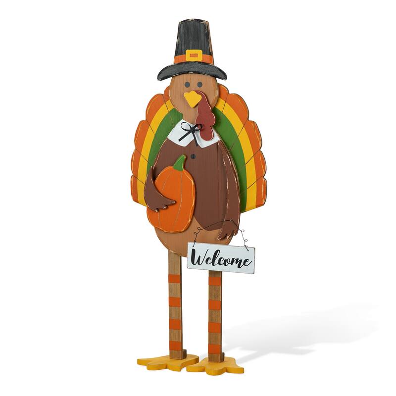 Glitzhome 30.25"H Thanksgiving Wooden Turkey Porch Decor(KD)
