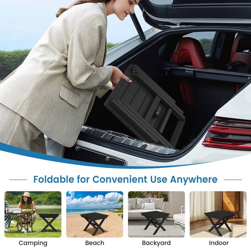 Outdoor Patio HDPE Foldable Side Table, Waterproof & Weather Resistant