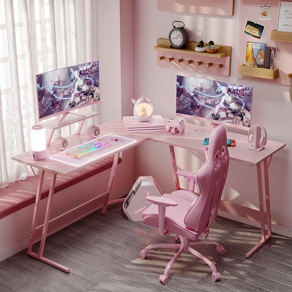 L shaped cheap desk pink