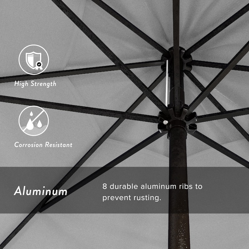 California Umbrella 7.5' Round Aluminum Crank Lift Auto Tilt 8 Rib Patio Umbrella, Bronze Finish, Sunbrella Fabric