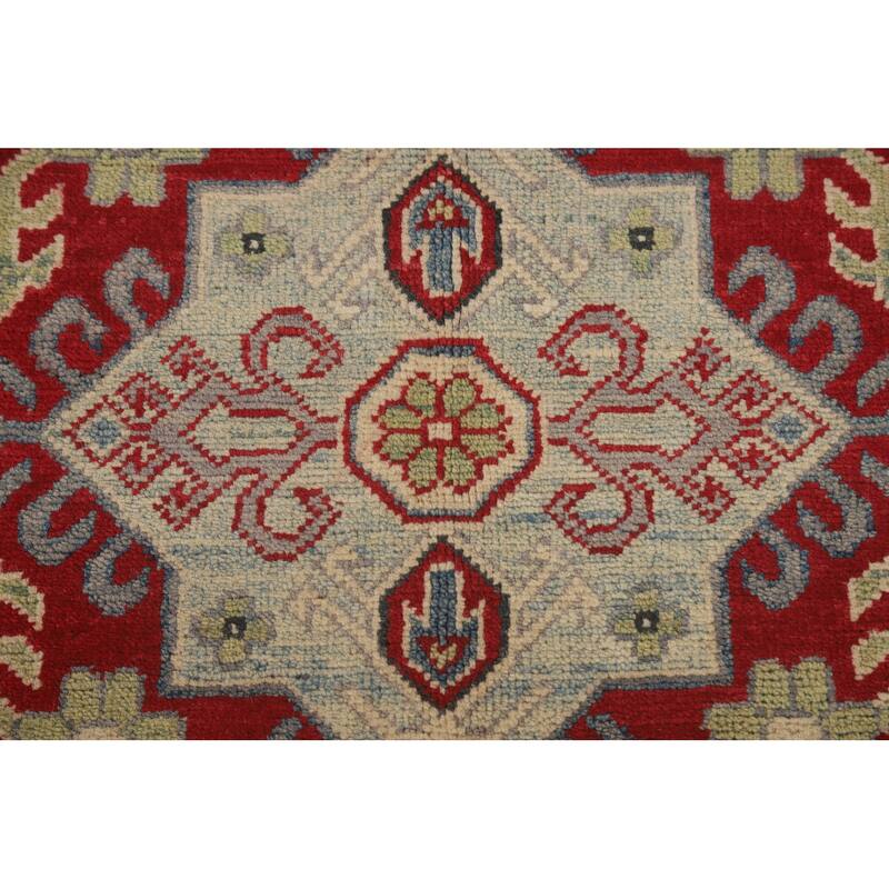 Gray Geometric Kazak Oriental Area Rug Handmade Wool Carpet - 5'7" x 7'11"