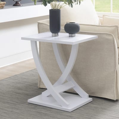 Criss-Cross Chairside End Table with White Finish, Contemporary Side Table with Open Storage for Living Room Decor - 15.5