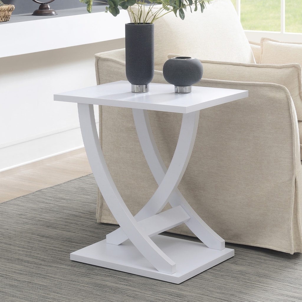 Criss-Cross Chairside End Table with White Finish, Contemporary Side Table with Open Storage for Living Room Decor - 15.5