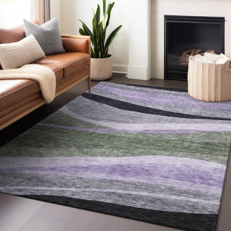 Machine Washable Indoor/ Outdoor Contemporary Deco Chantille Rug - Aloe - 2'6" x 3'10"