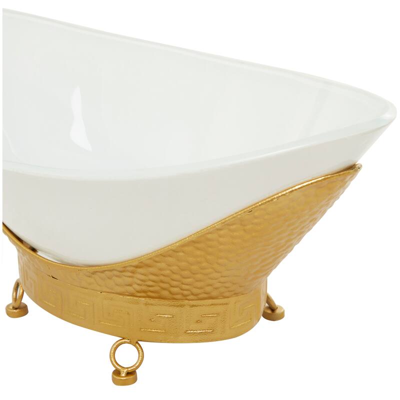 CosmoLiving by Cosmopolitan Glass Kitchen Serving Bowl with Gold or Brown Metal Stand and Ring Feet - Clear or White