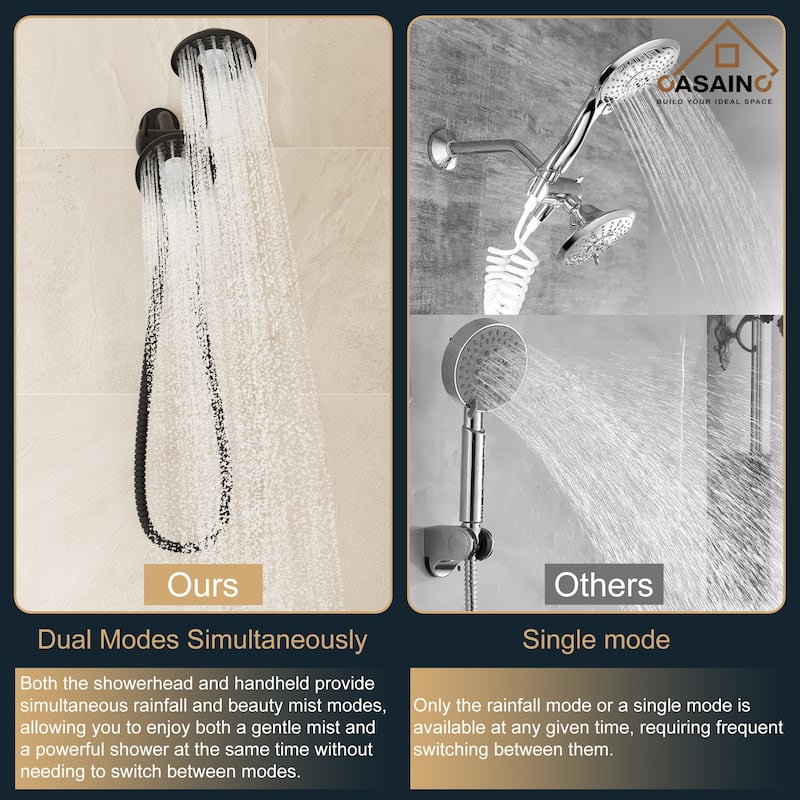 CASAINC Tub Shower Faucet, 2-Spray Patterns Shower Faucet Set with 5-inch Rainfall Shower Head and Tub Spout - 5" x 5"