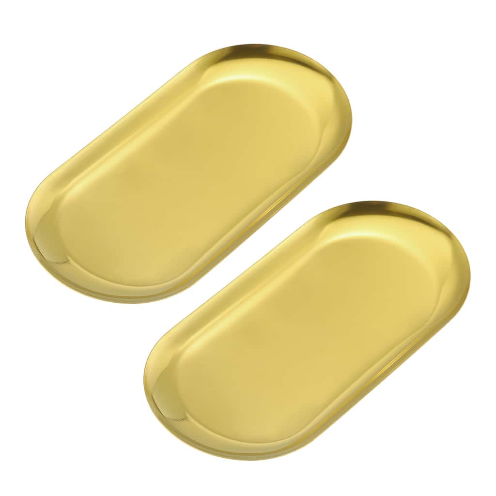 2pcs Stainless Steel Decorative Trays Gold Bathroom Cosmetic Trays (7 Inch)