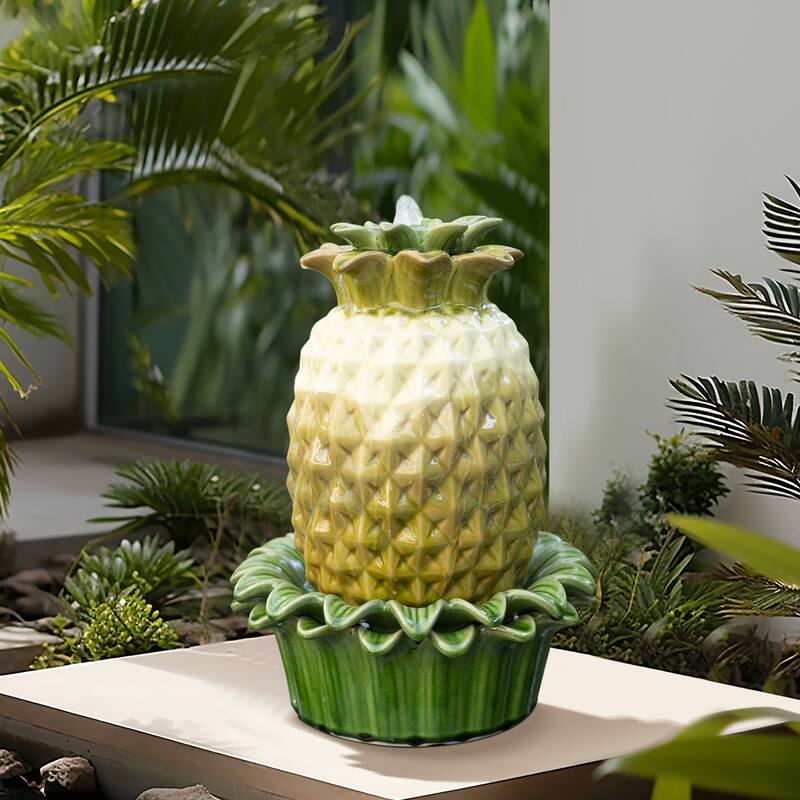 Pineapple Ceramic Indoor/Outdoor 17.1-In Tall Tabletop Fountain