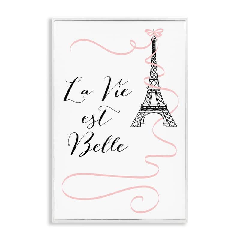 Stupell Life Is Beautiful French Phrase Framed Giclee Art Design By Martina Pavlova - 12 x 18 - White