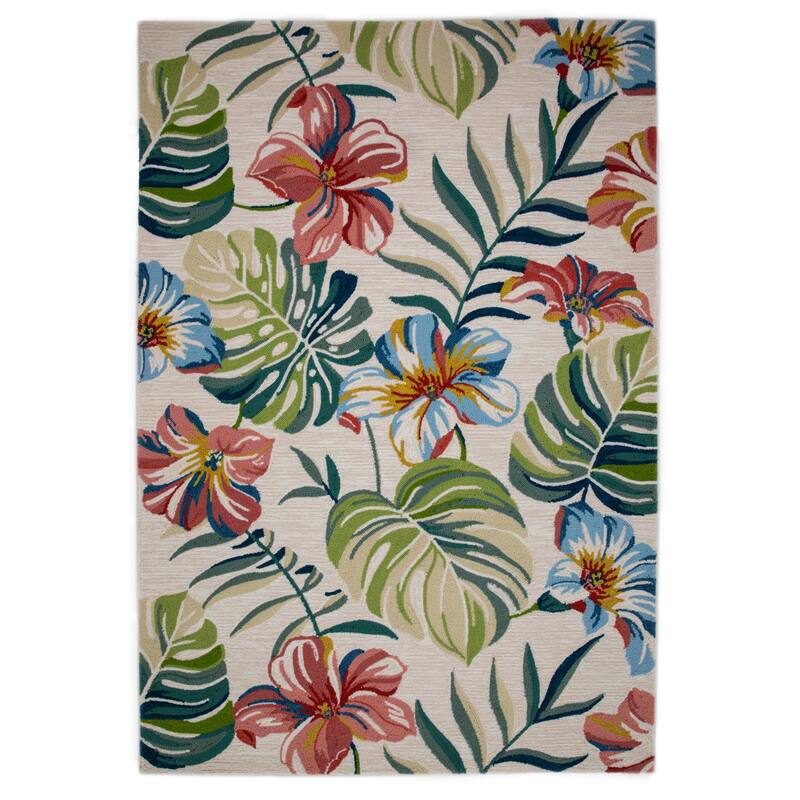 Domani Trails Hand-Made Indoor / Outdoor Tropical Palms Area Rug - 2' x 3' - Ivory